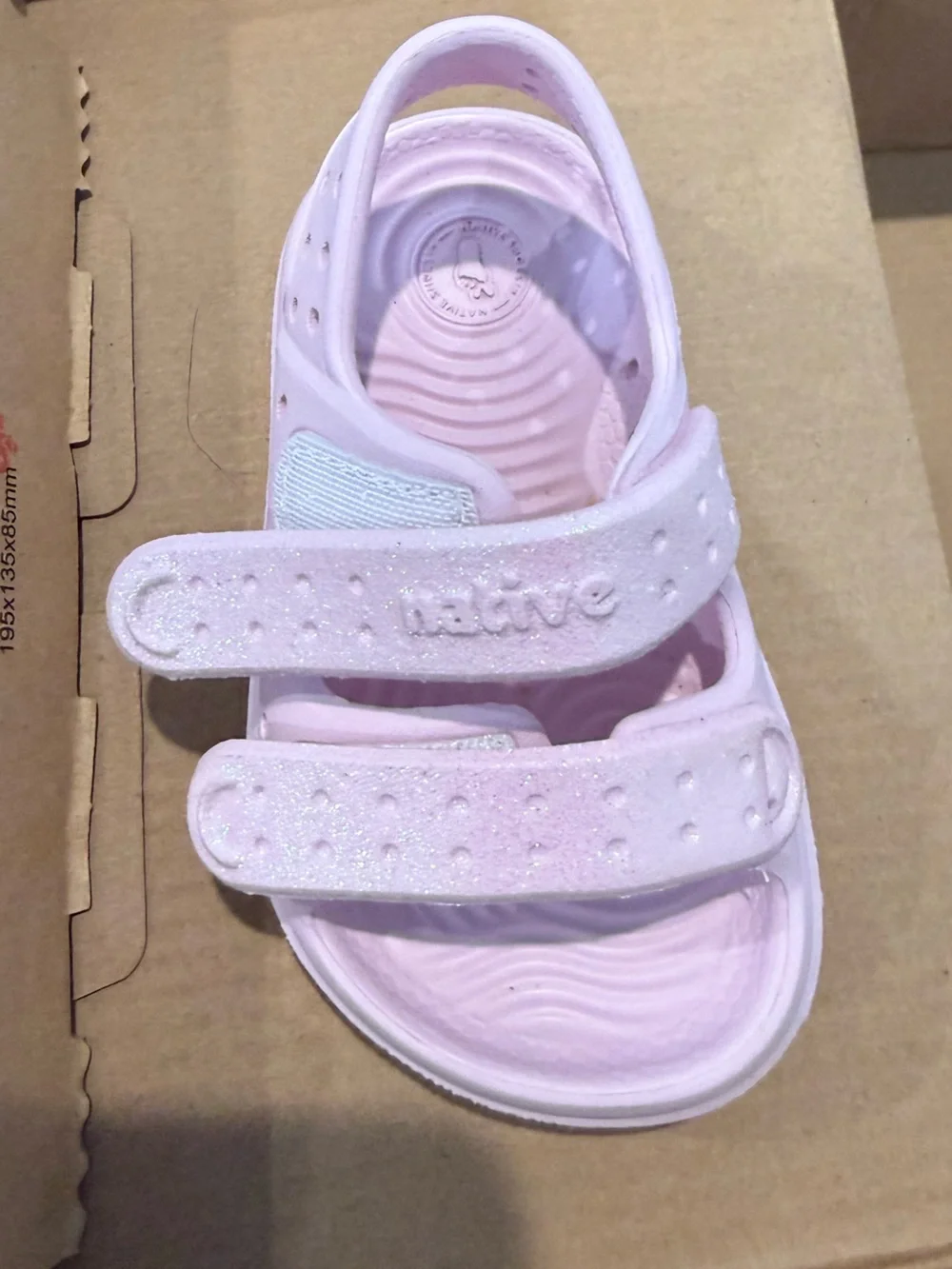 Native toddler Girls Light Pink Glitter Double-Strap Sandal